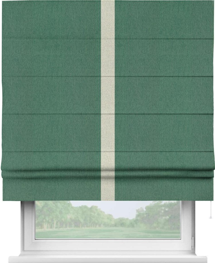 Римская штора «Кортин» с кантом Хайвэй, для проема, ткань твид блэкаут, зелёный